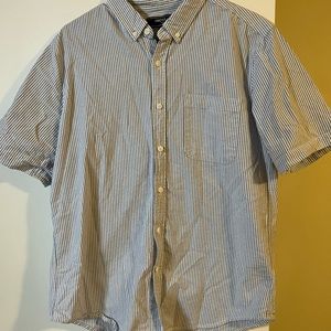 Blue and white striped button up